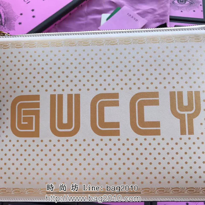 GUCCI古馳 歐洲正品原單 復古印花 百搭手拿包 510489 米白全皮 WTG1588